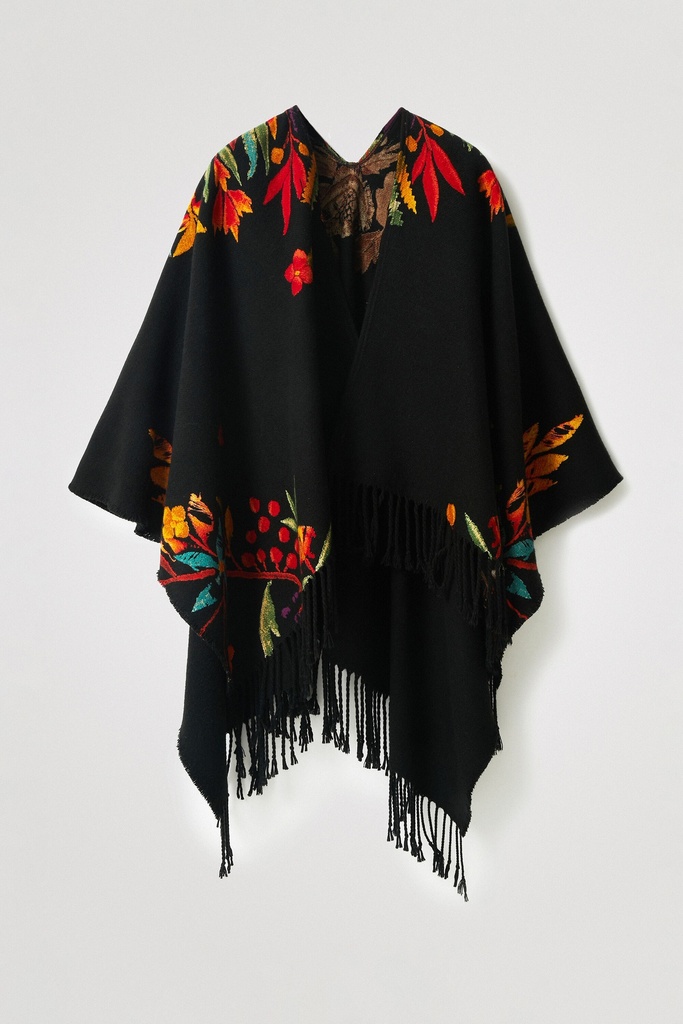 Poncho floral flecos