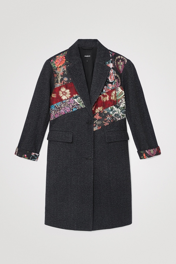 Abrigo loose paño patch floral