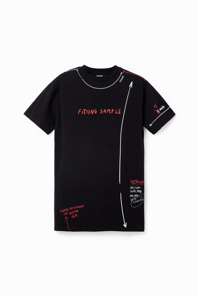 Robe Femme Desigual Trazos - Manches Courtes, Longueur Genoux - Noir - Style Décontracté Et Graphique